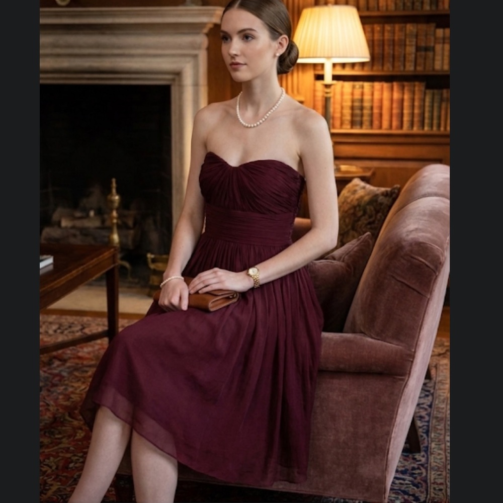 J crew elegant Burgundy Strapless Dress